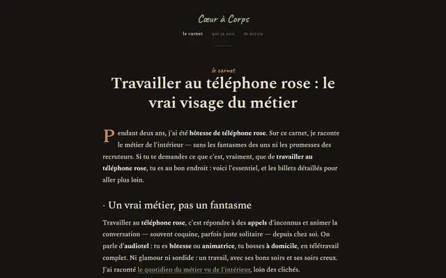 Page d'accueil de Cœur à Corps