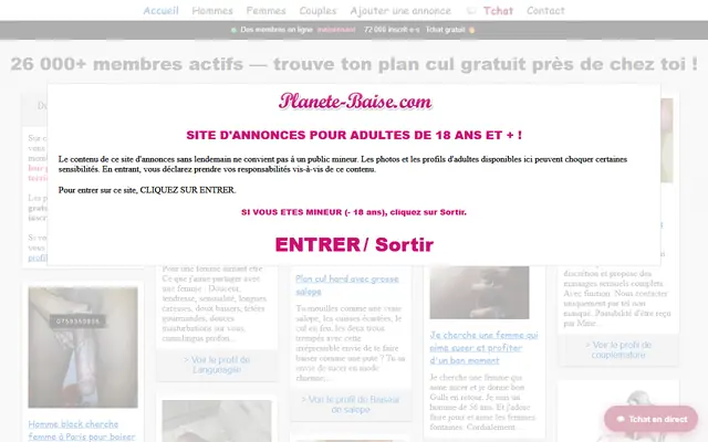 Page d'accueil de Planète Baise