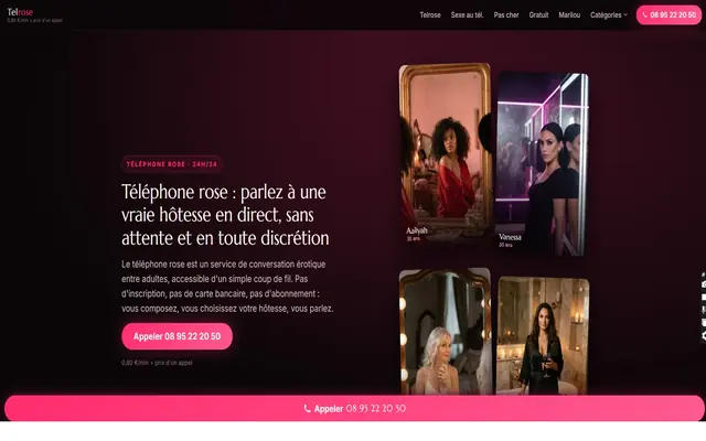 Page d'accueil de Telrose Téléphone Rose