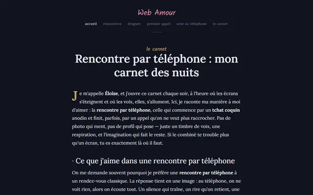 Page d'accueil de Web Amour